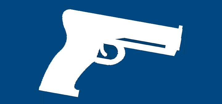 Active shooter icon, white pistol on blue background