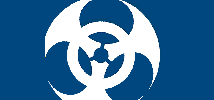 Hazardous materials icon, white hazardous symbol on blue background